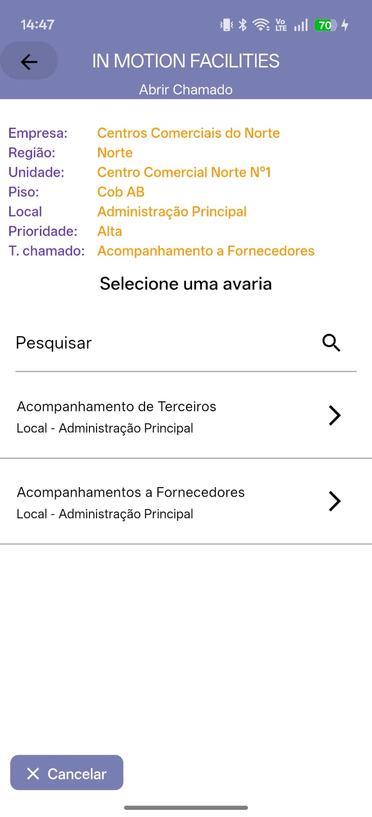 Registre a avaria