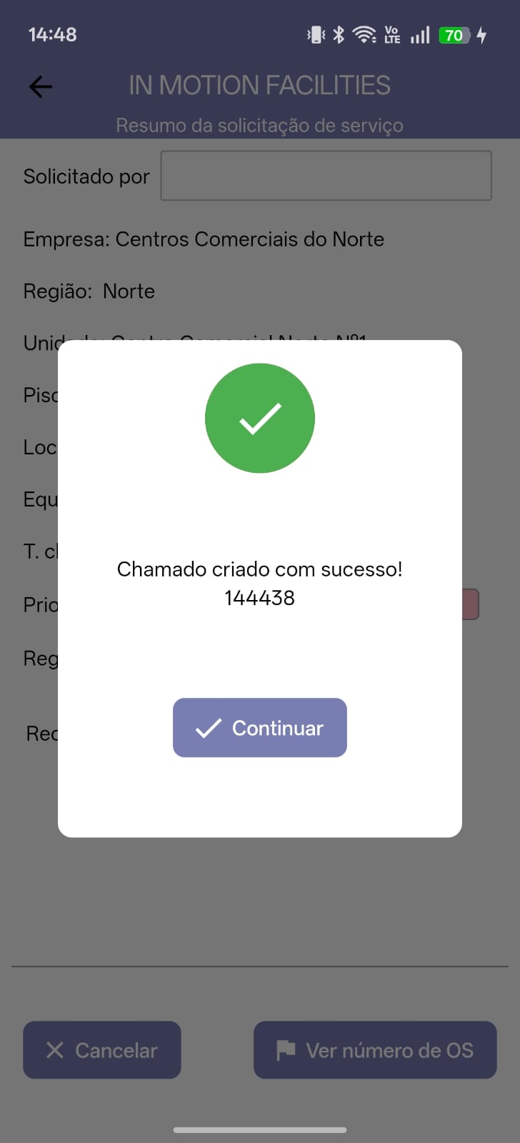Chamado criado